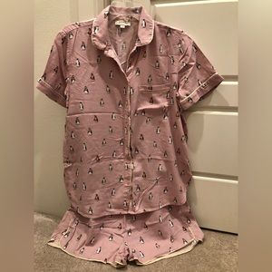 LOFT Pink Penguin Print Pajama Set